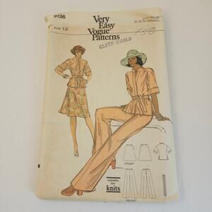 Vogue Very Easy Pattern UNCUT Vintage 9136 Size 12 Jacket Pants Skirt Belted